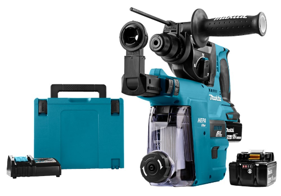 Afbeeldingen van Makita Combihamer met stofafzuiging DHR242RTJW - 18v 2x 5,0Ah li-on accu - inclusief snellader in Mbox 