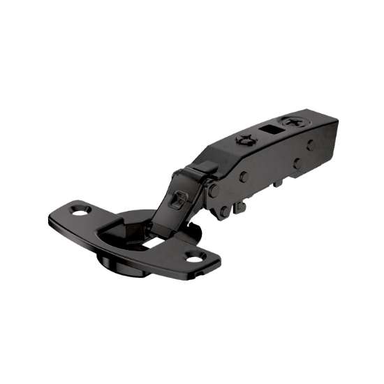 Afbeeldingen van Hettich Sensys scharnier voor dunne deuren, deurdikte vanaf 10 mm, veerloos (Sensys 8676), in obsidiaanzwart, opliggend, openingshoek 110°, TH-boorbeeld 52 x 5,5 mm, voor schroefbevestiging (-)