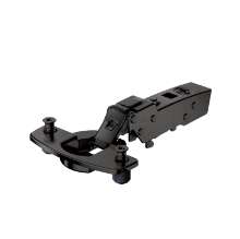 Afbeeldingen van Hettich Sensys scharnier voor dunne deuren, deurdikte vanaf 10 mm, veerloos (Sensys 8676), in obsidiaanzwart, half opliggend, openingshoek 110°, TH-boorbeeld 52 x 5,5 mm, met spreidpluggen (ø 10 x 8)