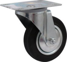 Afbeeldingen van Kelfort zwenkwiel - Ø100mm (75kg) - gegalvaniseerd met stalen velg, plaat en rollager zwart rubber loopvlak 