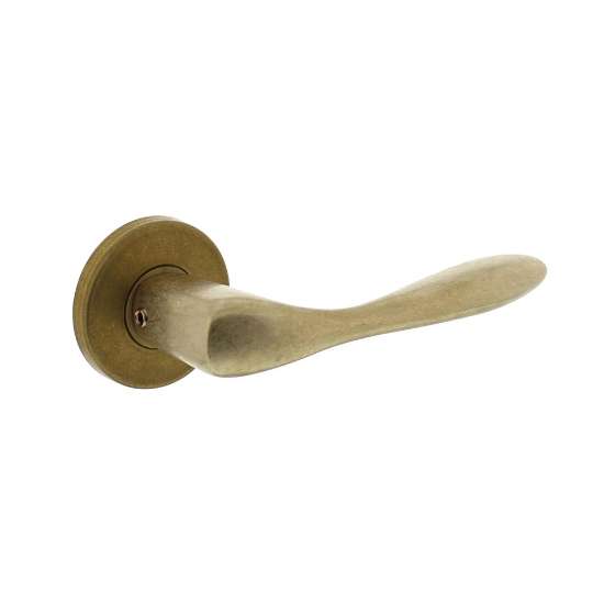 Afbeeldingen van INTERSTEEL Deurkruk Banaan met rozet ø49x7mm verdekt messing getrommeld 0201