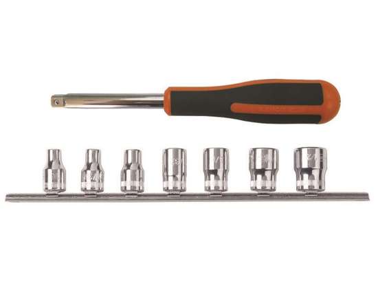 Afbeeldingen van Bahco dopsleutelset 7 delig 1/4'' op rail