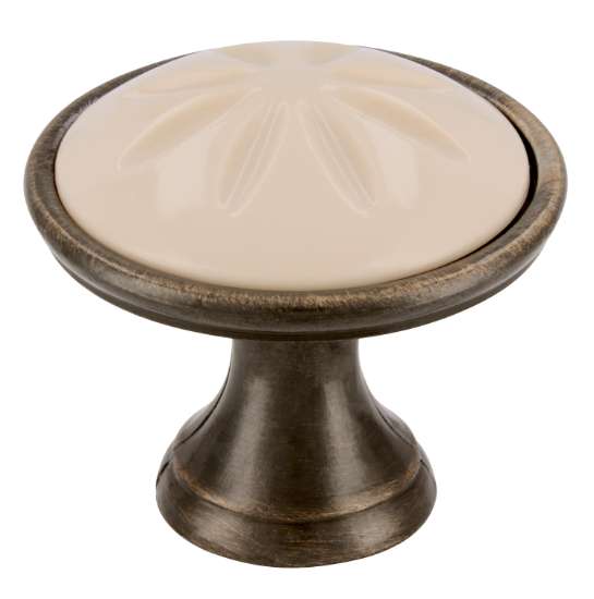 Afbeeldingen van Siro Meubelknop metaal - L 34mm/H 30mm/B 34mm antiek messing/beige 