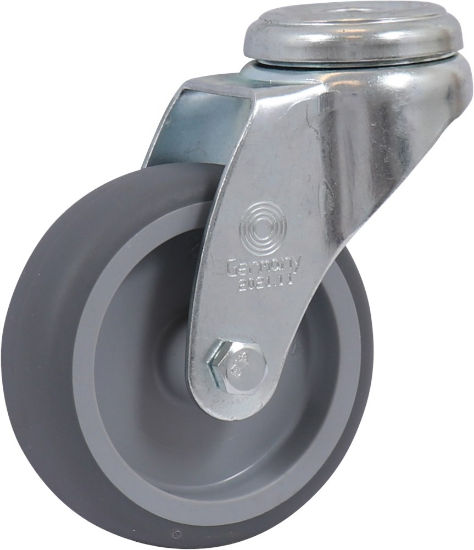 Afbeeldingen van Kelfort zwenkwiel - Ø75mm (60kg) - blauw/grijs rubber loopvlak en boutgat 