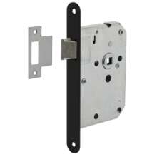 Afbeeldingen van INTERSTEEL Woningbouw slot, voorplaat afgerond zwart gelakt, 20x175, doorn 50mm incl. sluitplaat 9547