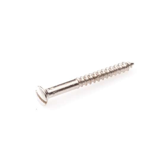 Afbeeldingen van Houtschroef - Ø5.0x30mm zaagsnede - lenskop messing vernikkeld DIN95