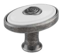 Afbeeldingen van Siro Meubelknop metaal - L 32mm/H 24mm/B 32mm antiek zilver/wit 