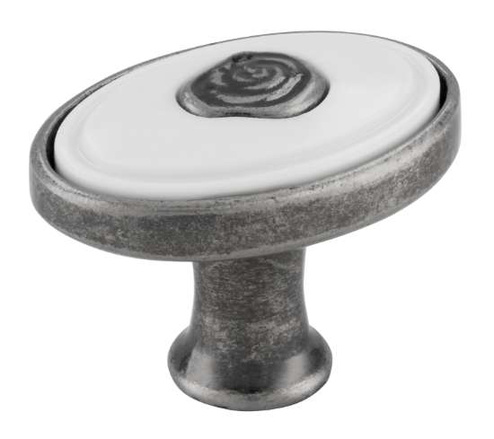 Afbeeldingen van Siro Meubelknop metaal - L 32mm/H 24mm/B 32mm antiek zilver/wit 