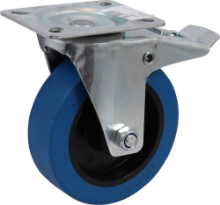 Afbeeldingen van Kelfort Zwenkwiel - Ø125mm (140kg) - Blauw met Rollager gegalvaniseerd met Rem 