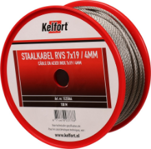 Afbeeldingen van Kelfort Staalkabel - 4mm 100 meter - 7x19 vlechtvorm RVS 