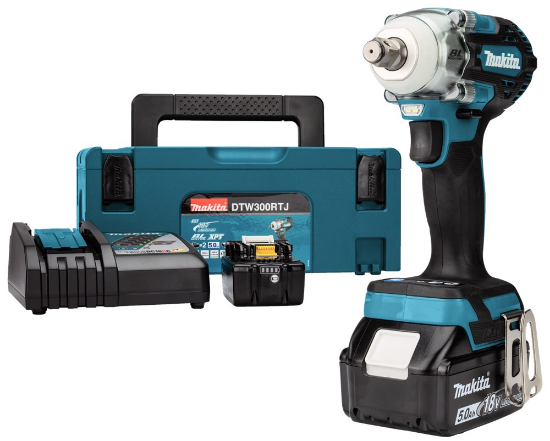 Afbeeldingen van Makita Slagmoersleutel DTW300RTJ - 18v 2x 5,0Ah li-on accu - met snellader in Mbox 