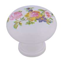 Afbeeldingen van Siro Meubelknop kunststof - L 32mm/H 27mm/B 32mm - wit/bloem motief 