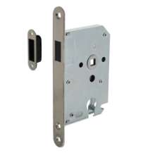 Afbeeldingen van INTERSTEEL Woningbouw magneet slot, voorplaat afgerond rvs, 20x175, doorn 50mm incl. sluitplaat/kom 9570