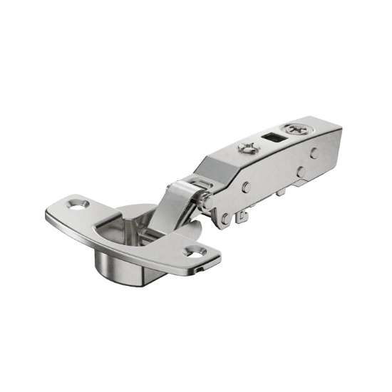 Afbeeldingen van Hettich Sensys scharnier voor dikke deuren, deurdikte tot 32 mm, met geïntegreerde demping (Sensys 8631i), vernikkeld, opliggend, Openingshoek  95°, voor schroefbevestiging (-)