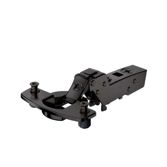 Afbeeldingen van Hettich Sensys scharnier voor dunne deuren, deurdikte vanaf 10 mm, veerloos (Sensys 8676), in obsidiaanzwart, inliggend, openingshoek 110°, TH-boorbeeld 52 x 5,5 mm, met spreidpluggen (ø 10 x 8)