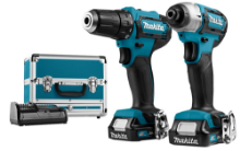 Afbeeldingen van Makita combiset Boor- en Slagschroefmachine CLX224SAX1 - 12v Max 2x 2,0Ah li-on accu - inclusief Lader in aluminium koffer 