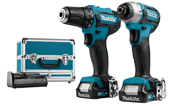 Afbeeldingen van Makita combiset Boor- en Slagschroefmachine CLX224SAX1 - 12v Max 2x 2,0Ah li-on accu - inclusief Lader in aluminium koffer 