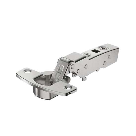 Afbeeldingen van Hettich Sensys 110°-scharnier zonder geïntegreerde demping (Sensys 8645), vernikkeld, half opliggend, openingshoek 110°, TH-boorbeeld 52 x 5,5 mm, voor schroefbevestiging (-)