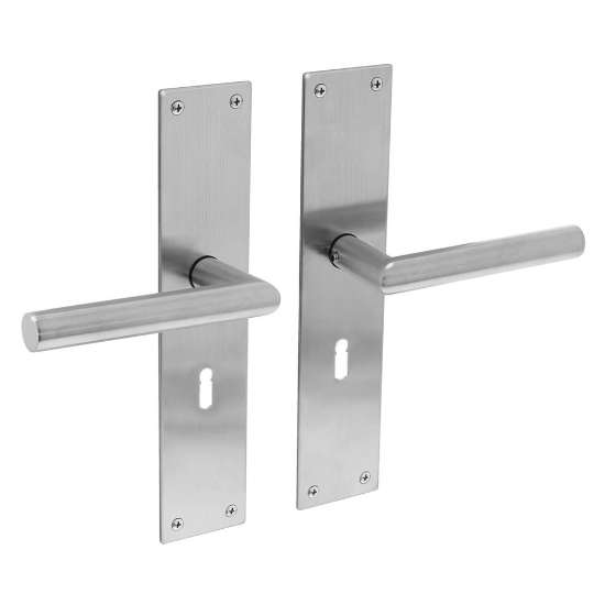 Afbeeldingen van INTERSTEEL Deurkruk recht Hoek 90° ø19mm met schild 250x55x2mm rvs geborsteld 0583