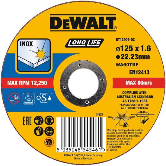 Afbeeldingen van DeWALT Doorslijpschijf inox DT43906