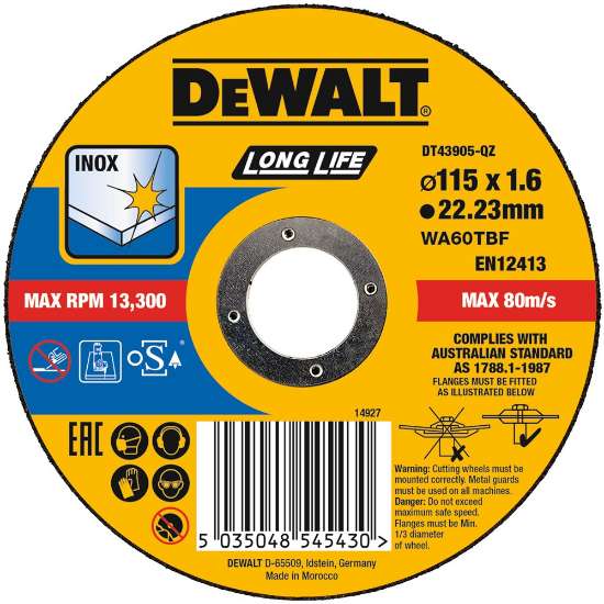 Afbeeldingen van DeWALT Doorslijpschijf inox DT43905