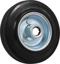 Afbeeldingen van Kelfort Wiel - Ø125mm (100kg) - gegalvaniseerd met velg en Rollager zwart rubber Loopvlak 