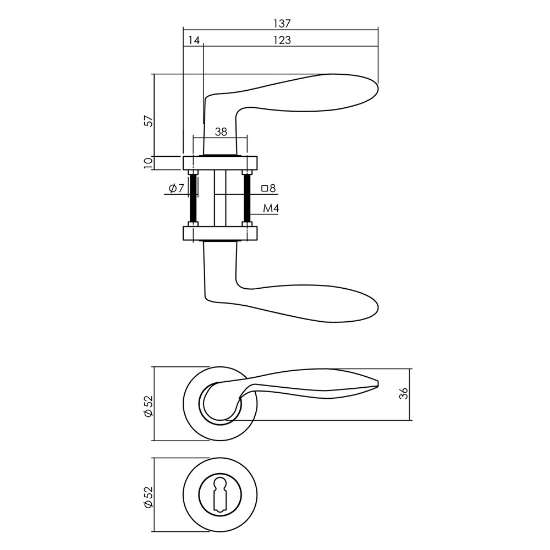 Afbeeldingen van INTERSTEEL Deurkruk George op rozet ø52x10mm + nokken met sleutelgat plaatjes messingkleur PVD 1695
