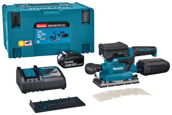Afbeeldingen van Makita vlakschuurmachine DBO381RTJU - 18V 2x5.0Ah accu - inclusief snellader en AWS zender in Mbox