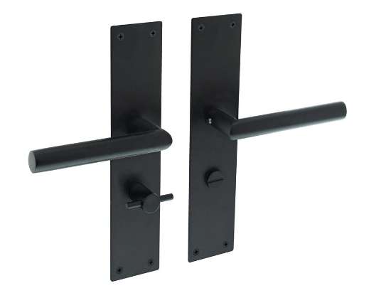 Afbeeldingen van INTERSTEEL Deurkruk Jura met schild 250x55x2mm WC63/8 zwart 0583