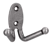 Afbeeldingen van Siro Kapstokhaak metaal - boorafstand 24mm/L 61mm/H 40mm/B 70mm - antiek tin 