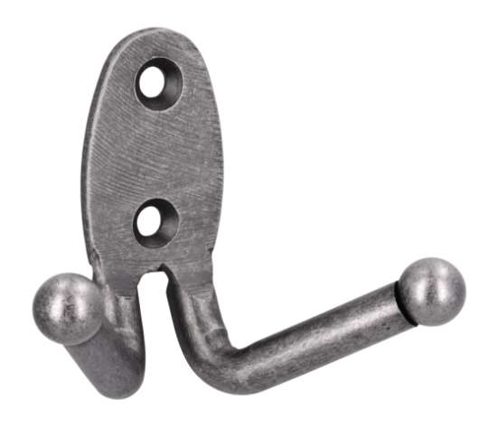 Afbeeldingen van Siro Kapstokhaak metaal - boorafstand 24mm/L 61mm/H 40mm/B 70mm - antiek tin 
