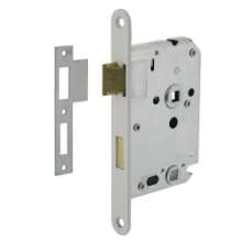 Afbeeldingen van INTERSTEEL Woningbouw badkamer/toilet slot 63/8mm, voorplaat afgerond wit gelakt, 20x175, doorn 50mm incl. slui 9544