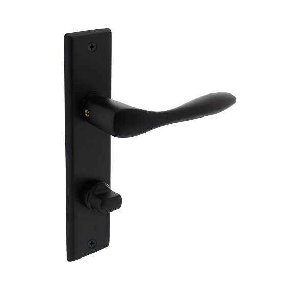 Afbeeldingen van INTERSTEEL Deurkruk Banaan met schild 181x41x7mm WC63/8mm mat zwart 0201
