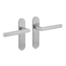 Afbeeldingen van INTERSTEEL Deurkruk Hoek90° basic op ovaal schild verdekt 170x40mm blind rvs geborsteld 1225