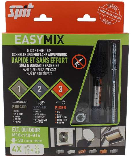 Afbeeldingen van Spit kit Easymix - M10x40mm - HDG blister 4 stuks  