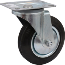 Afbeeldingen van Kelfort zwenkwiel - Ø160mm (135kg) - gegalvaniseerd met stalen velg, plaat en rollager zwart rubber loopvlak 