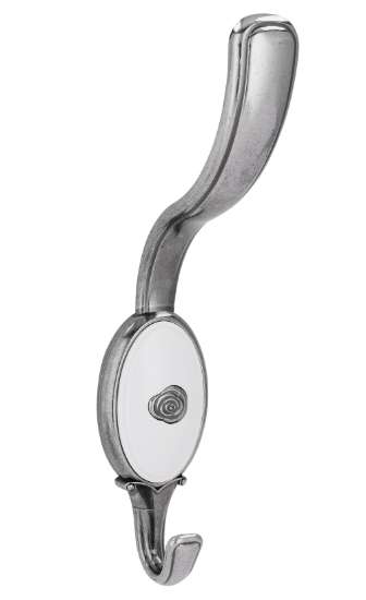 Afbeeldingen van Siro Kapstokhaak metaal - boorafstand 24mm/L 158mm/H 65mm/B 34mm antiek zilver/wit 