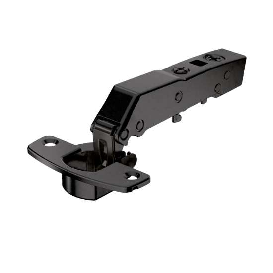 Afbeeldingen van Hettich Sensys hoekscharnier W45 veerloos (Sensys 8669 W45), in obsidiaanzwart, opliggend, openingshoek 95°, TH-boorbeeld 52 x 5,5 mm, voor schroefbevestiging (-)