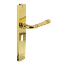 Afbeeldingen van INTERSTEEL Deurkruk Emily op schild 235x45x8 mm met sleutelgat 56 mm messing gelakt 1705