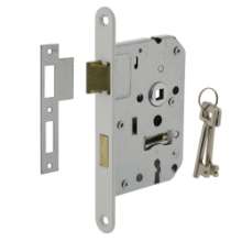 Afbeeldingen van INTERSTEEL Woningbouw klavier dag- en nachtslot 55mm, voorplaat afgerond wit gelakt, 20x175, doorn 50mm incl. s 9544
