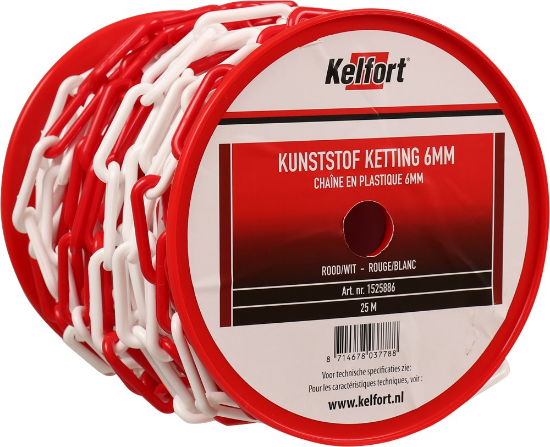 Afbeeldingen van Kelfort Ketting - 6mm 25 meter - rood/wit Kunststof 