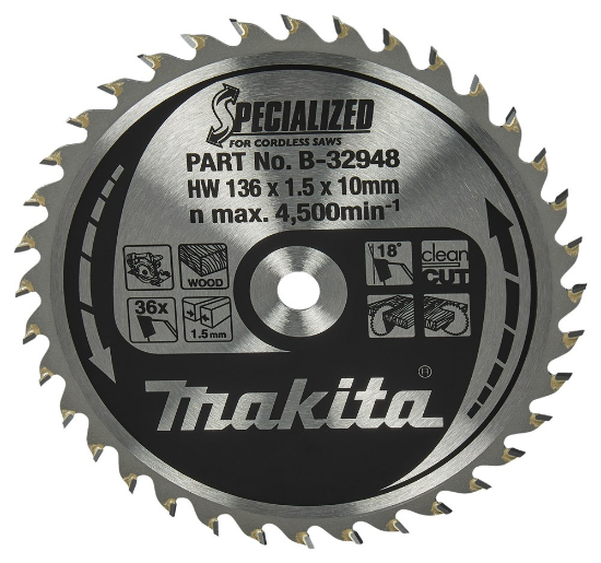 Afbeeldingen van Makita cirkelzaagblad B-32948 - 136x10x1.5mm 36 tands - Hm vertanding voor hout