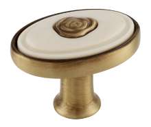 Afbeeldingen van Siro Meubelknop metaal - L 32mm/H 24mm/B 32mm antiek messing/beige 