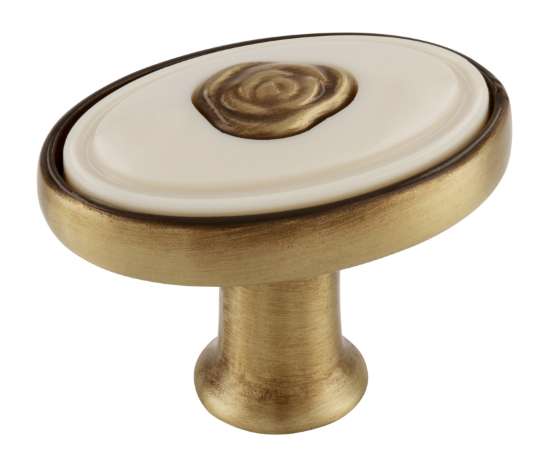 Afbeeldingen van Siro Meubelknop metaal - L 32mm/H 24mm/B 32mm antiek messing/beige 