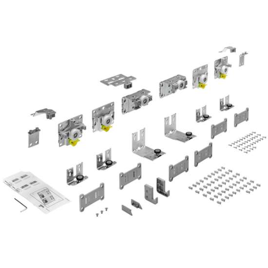 Afbeeldingen van Hettich TopLine L, Set loop- en geleidingsdelen,  18 - 30 mm, 3-deurs, voorste deur in het midden