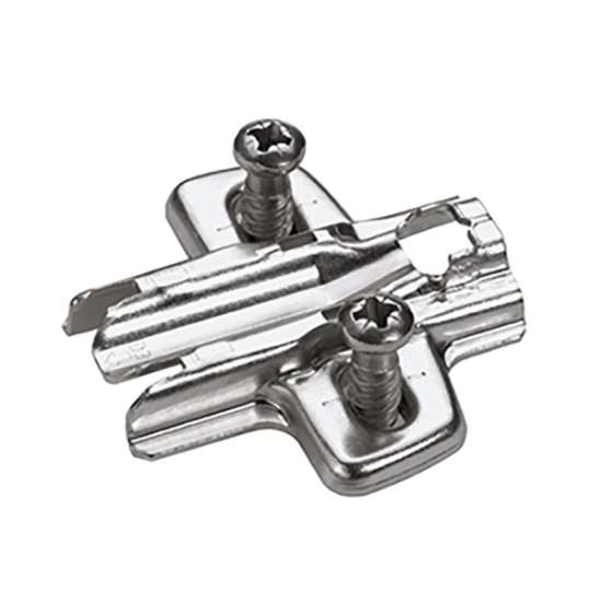 Afbeeldingen van Hettich Kruismontageplaat met hoogteverstelling m.b.v. slobgat, vernikkeld, Rijboring 37 x 32 mm, met euroschroeven (voor boringen ø 5 x 12 mm), dikte 8,0 mm