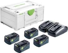 Afbeeldingen van Festool energieset SYS 18V 4x5,0/TCL 6 DUO - 4x5.0Ah accu en duo-snellader - in systainer 