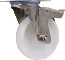 Afbeeldingen van Kelfort Zwenkwiel - Ø150mm (200kg) - Wit kunststof RVS met plaat en rem 