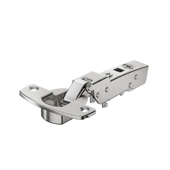 Afbeeldingen van Hettich Sensys scharnier voor dikke deuren, deurdikte tot 32 mm, zonder geïntegreerde demping (Sensys 8631), vernikkeld, half opliggend, Openingshoek  95°, voor schroefbevestiging (-)