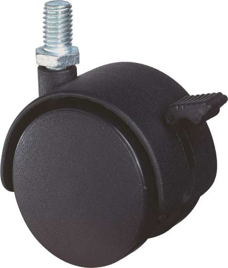 Afbeeldingen van Kelfort meubelzwenkwiel - Ø40mm (40kg) - met gegalvaniseerde bevestingsstift M8x15 met rem zwart kunststof 